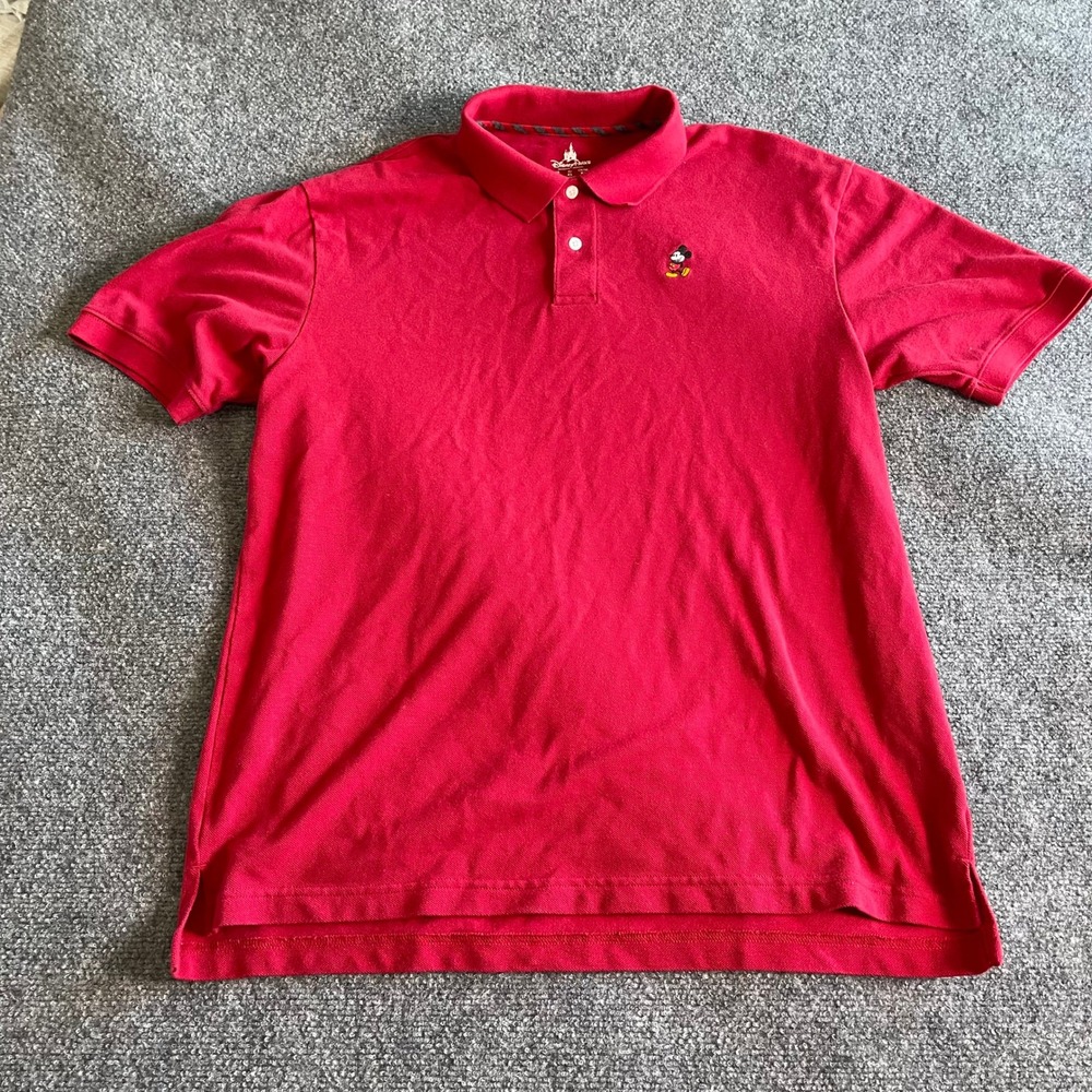 Disney Parks Mens Mickey Mouse Embroidered Red Pique Polo Shirt Size Large